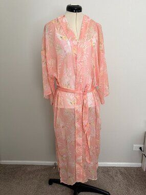 Forever 21 Women's Sheer Chiffon Kimono Duster Cardigan with Floral Print, sizeM